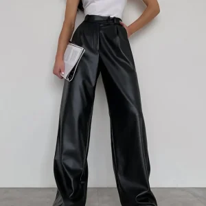 Milla | Hoge taille kunstleer baggy broek