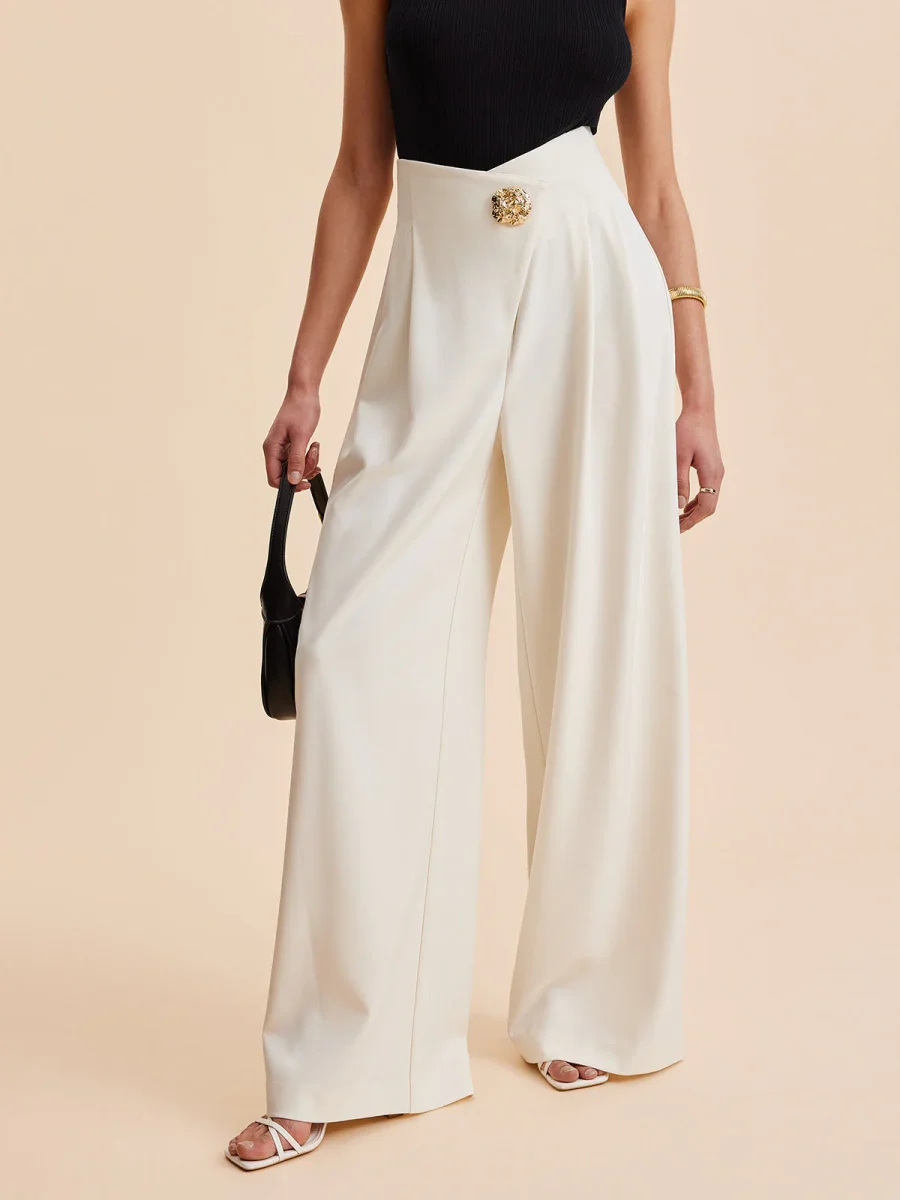 Stijlvolle Hoge Taille Wijde Pantalons Voor Modebewuste Vrouwen – Elegant Ontwerp, Zachte Stof & Veelzijdig Voor Zowel Casual Als Formele Gelegenheden. - Afbeelding 4