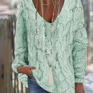 Carlijn™ Kabelgebreide oversized trui met V-hals
