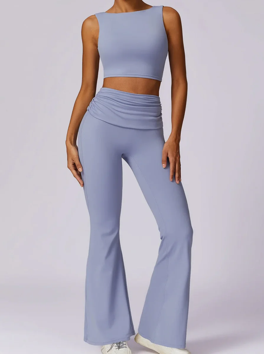 Liana | Lichtblauwe High-Waist Flare Leggings met Vouwband - Afbeelding 6