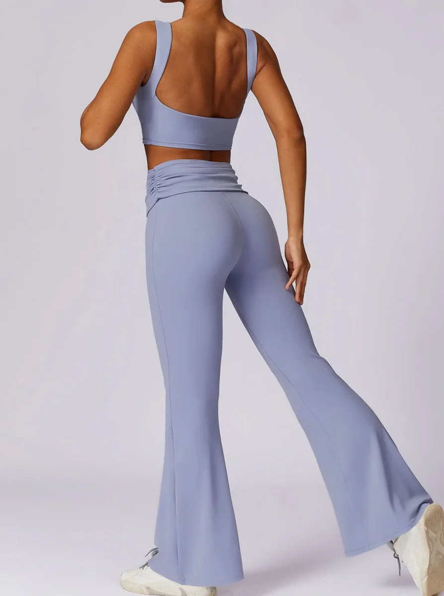 Liana | Lichtblauwe High-Waist Flare Leggings met Vouwband - Afbeelding 3