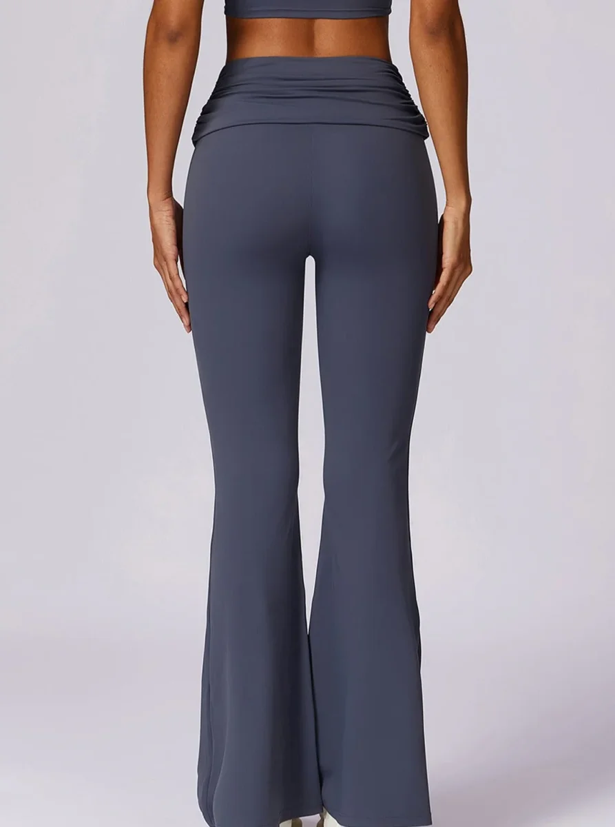 Amira | Donkerblauwe High-Waist Flare Leggings met Vouwband - Afbeelding 2